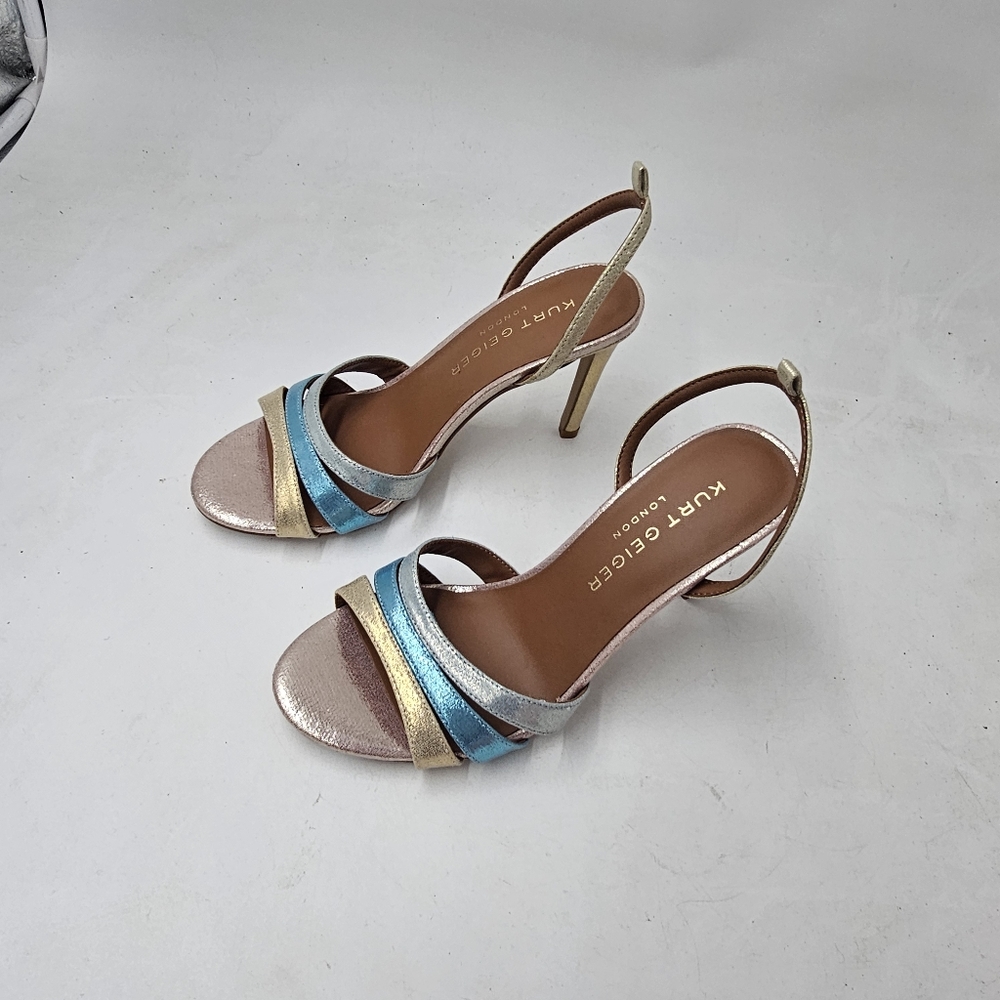 Kurt Geiger Metallic Gold, Silver & Blue Strappy Heels - Picture 7 of 9